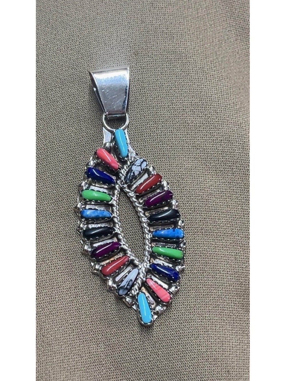 Navajo sterling silver turquoise multi stone cluster traditional pendant -Tamara